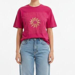 Bold Spirit Embroidered Sun T-Shirt Women Small Pink Vintage 90s NEW Deadstock